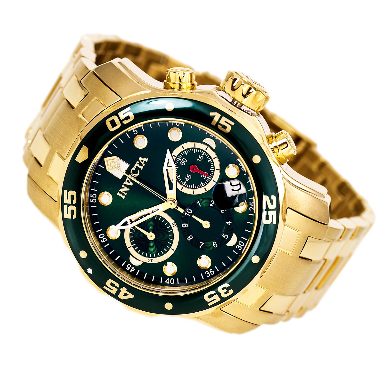 Invicta Men's Watch Pro Diver Green Dial GT Bracelet Quartz Chronograph